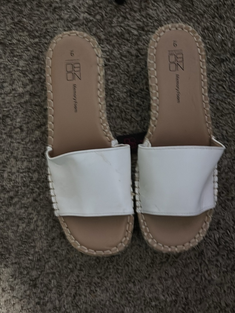 Women’s White Braided-Trim Slide Sandals